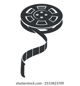 Film reel icon on a plain background showcasing classic cinema elements and the artistry of filmmaking in a minimalist style