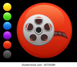 film reel icon on round internet button original vector illustration 6 color versions included