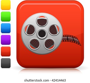 Film Reel icon on square internet button  Six color options included.