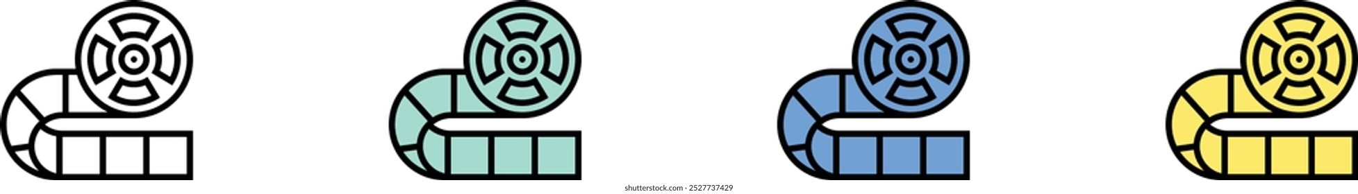 film reel icon. Outline, Green, Blue and Yellow Style Design Isolated On White Background