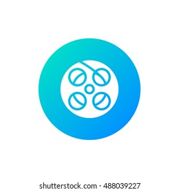 Film reel icon vector, clip art. Also useful as logo, circle app icon, web UI element, symbol, graphic image, silhouette and illustration. Compatible with ai, cdr, jpg, png, svg, pdf, ico and eps.