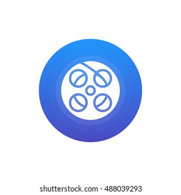 Film reel icon vector, clip art. Also useful as logo, circle app icon, web UI element, symbol, graphic image, silhouette and illustration. Compatible with ai, cdr, jpg, png, svg, pdf, ico and eps.