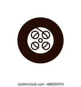 Film reel icon vector, clip art. Also useful as logo, circle app icon, web UI element, symbol, graphic image, silhouette and illustration. Compatible with ai, cdr, jpg, png, svg, pdf, ico and eps.