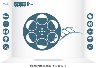 film reel icon vector EPS 10, abstract sign video tape flat design,  illustration modern isolated badge for website or app.