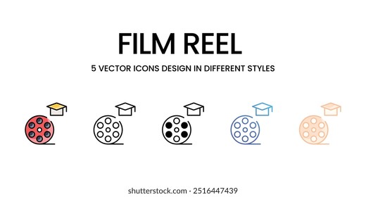 Film Reel icons set five different style vector stock illustration