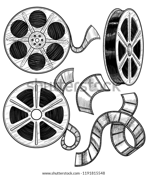 Illustration Von Filmrollen Zeichnen Gravieren Tinte Linien Kunst Vektorgrafik