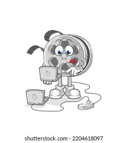 The Film Reel With Laptop Mascot. Cartoon Vector