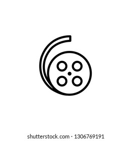 Film Reel Line Icon In Flat Style Vector For App, UI, Websites. Black Icon Vector Illustration.
