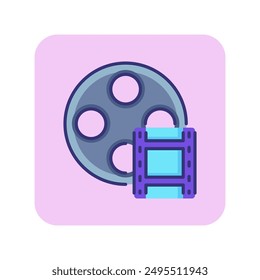 Icono de línea de carrete de película. Negativo, tira de película, tira. Concepto de filmación. Puede ser utilizado para temas como cine, producción de películas, realización de películas, edición