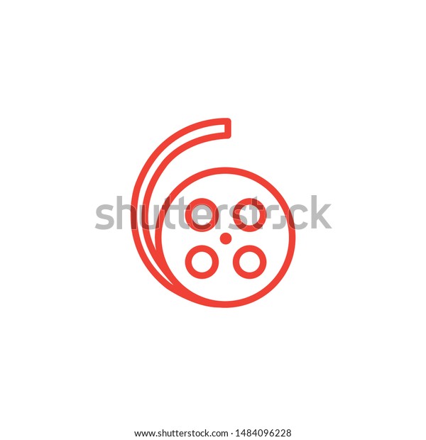 Film Reel Line Red Icon On White\
Background. Red Flat Style Vector\
Illustration.