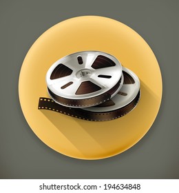 Film Reel, long shadow vector icon