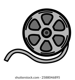 A film reel minimalist line drawing. Cinema themed element suitable for posters, stickers or branding.