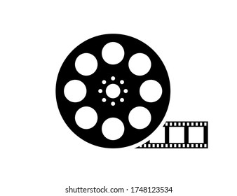 Film reel movie icon. Vector isolated icon. Black movie reel icon in vintage style on white background. EPS 10