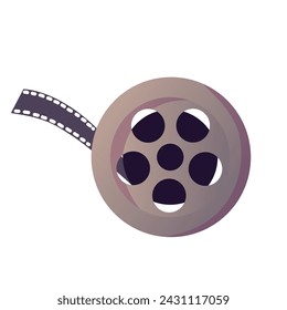 Film reel or movie metal roll with black tape. Isolated on white background.