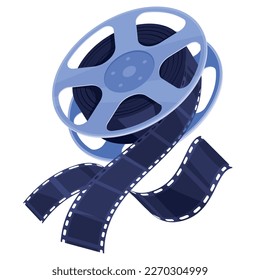 Film reel movie retro strip cinema footage video entertainment multimedia tape isometric vector illustration. Cinematography industry motion picture media production circle wheel equipment