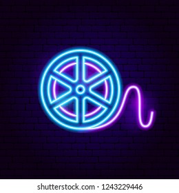 Film Reel Neon Sign. Vector Illustration of Movie Promotion.