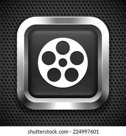 Film Reel on Black Square Button