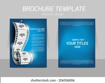 Film reel on blue soft background for cinema flyer template design