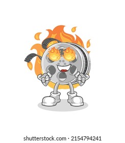the film reel on fire mascot. cartoon vector