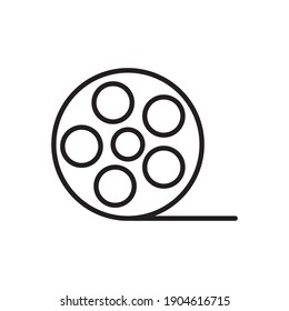 Film Reel Outline Icon. Film Reel Line Art Logo. Vector Illustration. Isolated on White Background. Editable Stroke