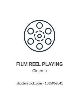 Film reel playing outline vector icon. Thin line black film reel playing icon, flat vector simple element illustration from editable cinema concept isolated on white background