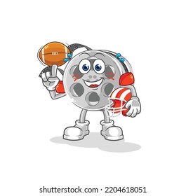 the film reel playing rugby character. cartoon mascot vector