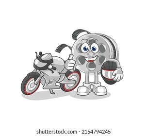 the film reel racer character. cartoon mascot vector
