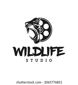 Film reel and roaring Tiger Logo for Film Production Design Inspiration svg