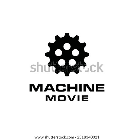 Film Reel Roll with Gear Machine for Video Movie Cinema Studio Production Logo Design