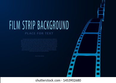 Film reel stripe cinema isolated on blue background. Modern 3d realistic film strip. Vector cinema festival. Movie and film template can be used of backdrop, brochure, leaflet, poster, banner or flyer