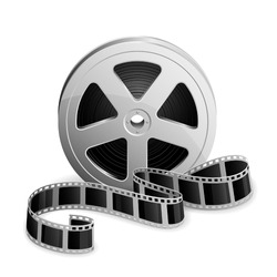 Film Reel And Twisted Cinema Tape Isolated On White Background, Illustration.