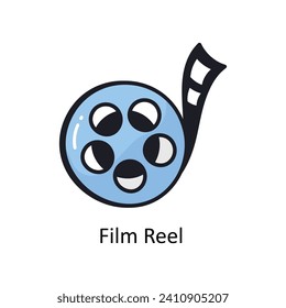Film Reel vector filled outline doodle Design illustration. Symbol on White background EPS 10 File
