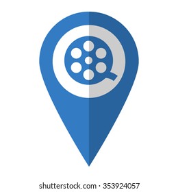 film reel - vector icon; blue map  pointer
