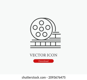 Film reel vector icon. Editable stroke. Symbol in Line Art Style for Design, Presentation, Website or Mobile Apps Elements, Logo. Film reel symbol illustration. Pixel vector graphics - Vector