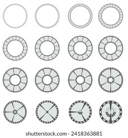 Film reel vector icon. Graphic symbol for web design, logo. Gray glyph on a white background. Isolated sign. brush geometric , 