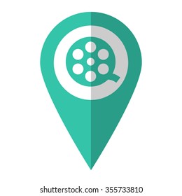 film reel - vector icon;  green map pointer
