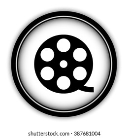 film reel - vector icon; round  button with shadow