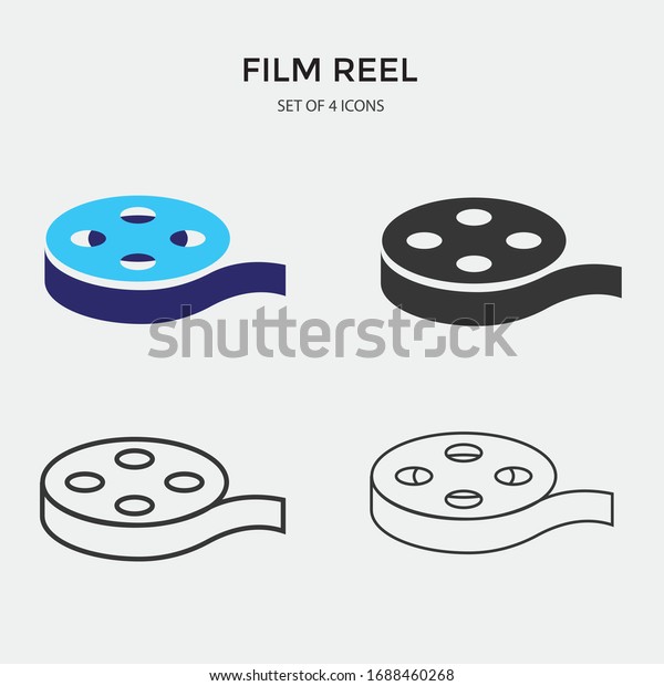 film reel vector icons set media storage movies\
solid gray color stroke\
outline