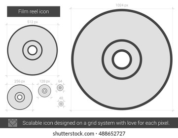 Film reel vector line icon isolated on white background. Film reel line icon for infographic, website or app. Scalable icon designed on a grid system.