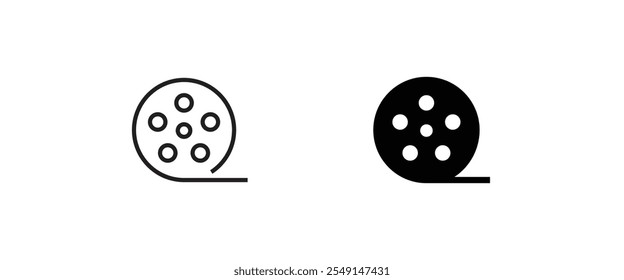 Filme rolo, ícone de vídeo. conjunto de tiras de filme e ícones planos, traçado editável isolado em branco, ilustração de contorno de vetor linear, estilo de design de logotipo de símbolo