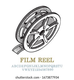  Film reel. Vintage film reel vector illustration. Part of set.