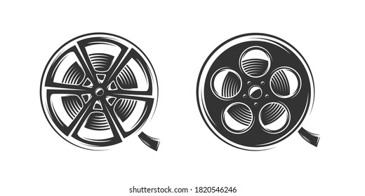 Film reels silhouette isolated on white background. Design elements. Vector illustration