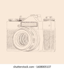 Film retro camera. Hand sketch in vector.