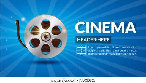 Film retro cinema or movie concept template. Retro cinema banner or poster background illustration with film reel.