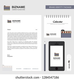 Film roll Business Letterhead, Calendar 2019 and Mobile app design vector template