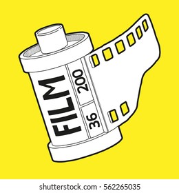 Film Roll Cassette, Black and white Film Roll Cassette on isolated background.