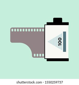 film roll cassette. simple trendy modern style round color flat design vector illustration. 35mm film canister. 135 mm photographic roll film. Analogue photography. Vintage manual camera