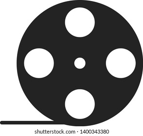 Film roll glyph icon. Movie tape, reel logo. Retro filmstrip isolated vector silhouette illustration. Cinematography, entertainment industry symbol. Filmmaking, movie shot