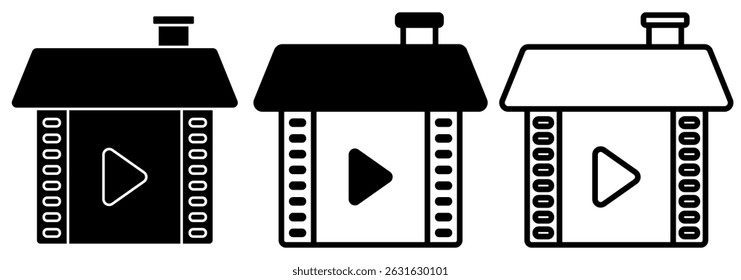 film roll house icon, simple flat style, illustration, logo sign symbol pictogram template, for ui or ux isolated on white for mobile app, editable