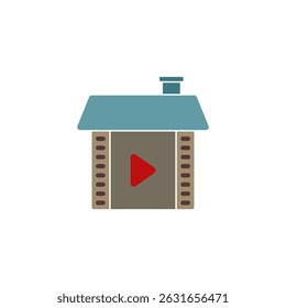 film roll house icon, simple flat style, illustration, logo sign symbol pictogram template, for ui or ux isolated on white for mobile app, editable